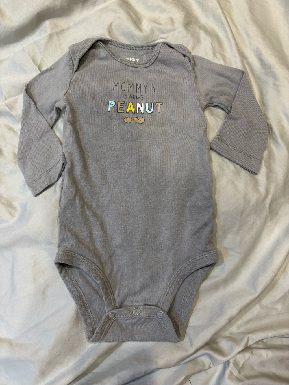 Carter's Light Gray Long-Sleeve Bodysuit with 'Mommy's Little Peanut'